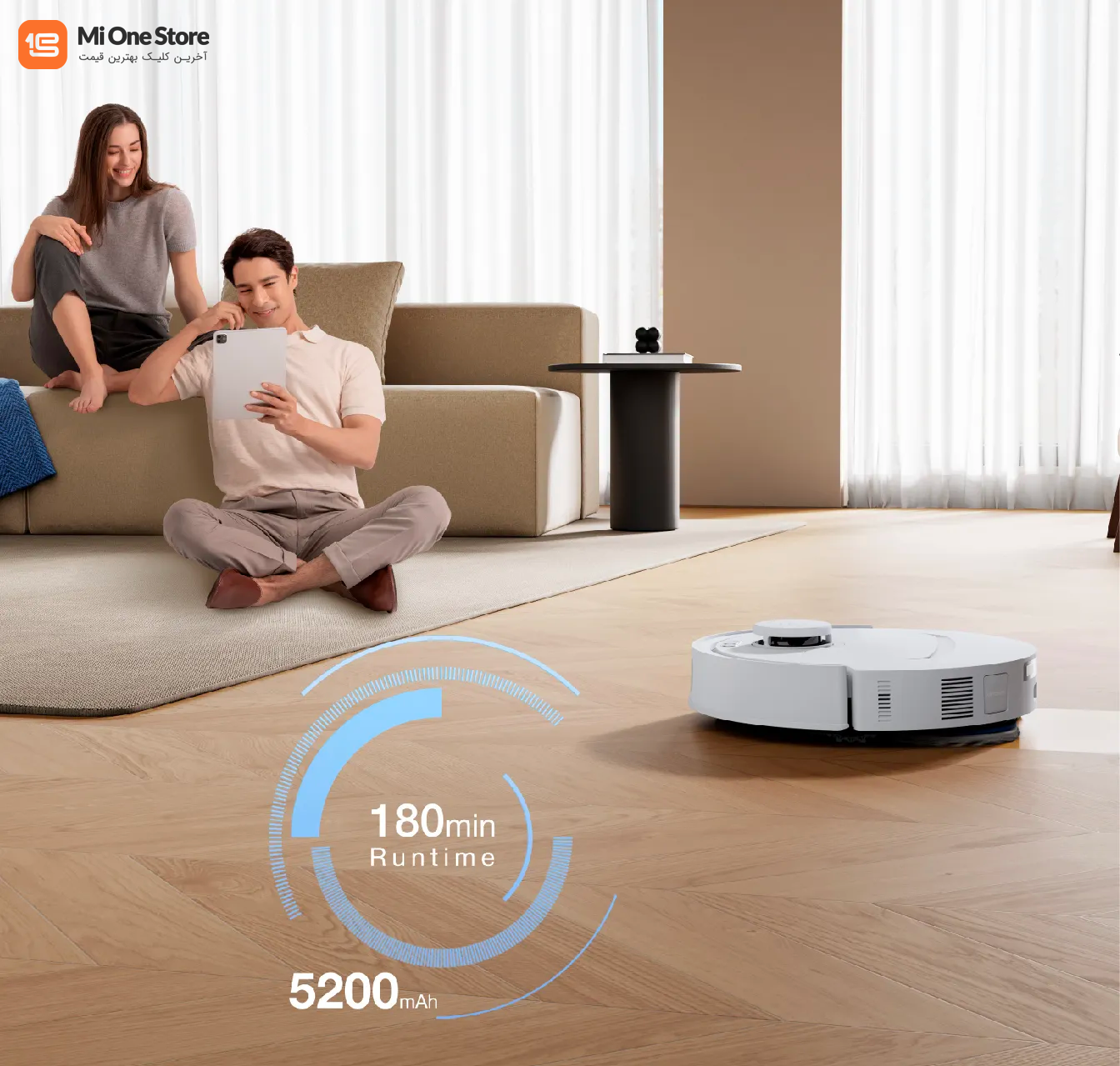باتری 5200 میلیآمپرساعتی؛ تا 180 دقیقه نظافت